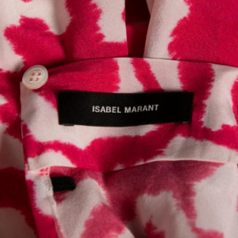 Rose Chemisier Claire drapé Isabel Marant en crêpe de Chine imprimé fuchsia M en vente