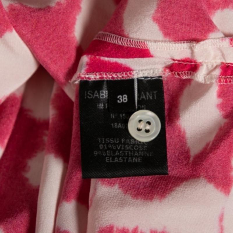 Chemisier Claire drapé Isabel Marant en crêpe de Chine imprimé fuchsia M Bon état - En vente à Dubai, Al Qouz 2