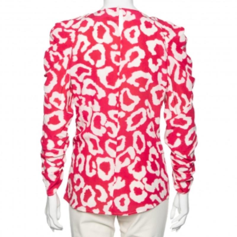Chemisier Claire drapé Isabel Marant en crêpe de Chine imprimé fuchsia M en vente 1