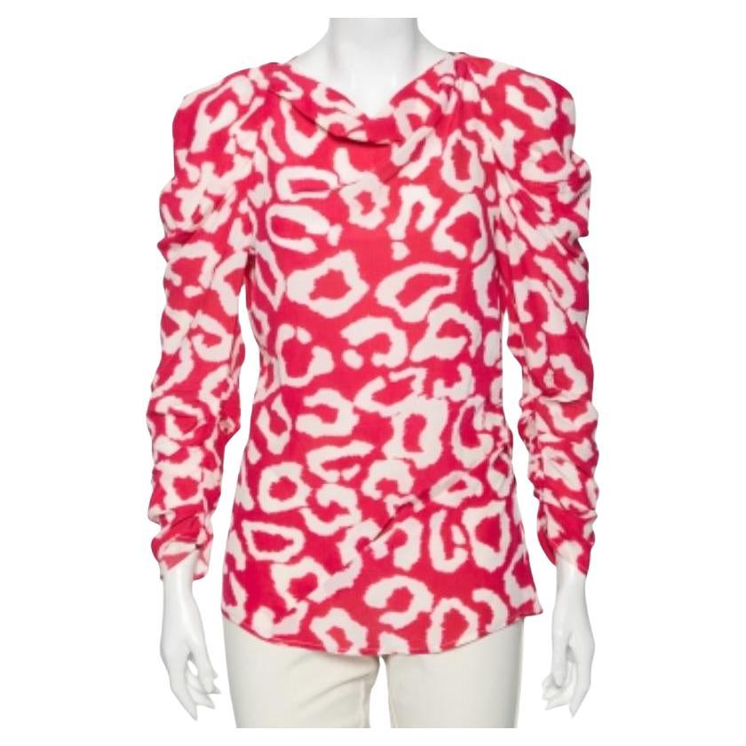 Chemisier Claire drapé Isabel Marant en crêpe de Chine imprimé fuchsia M en vente