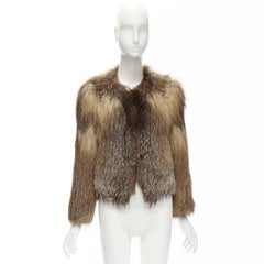 ISABEL MARANT genuine fur brown round neck long sleeves winter jacket Sz 1 S