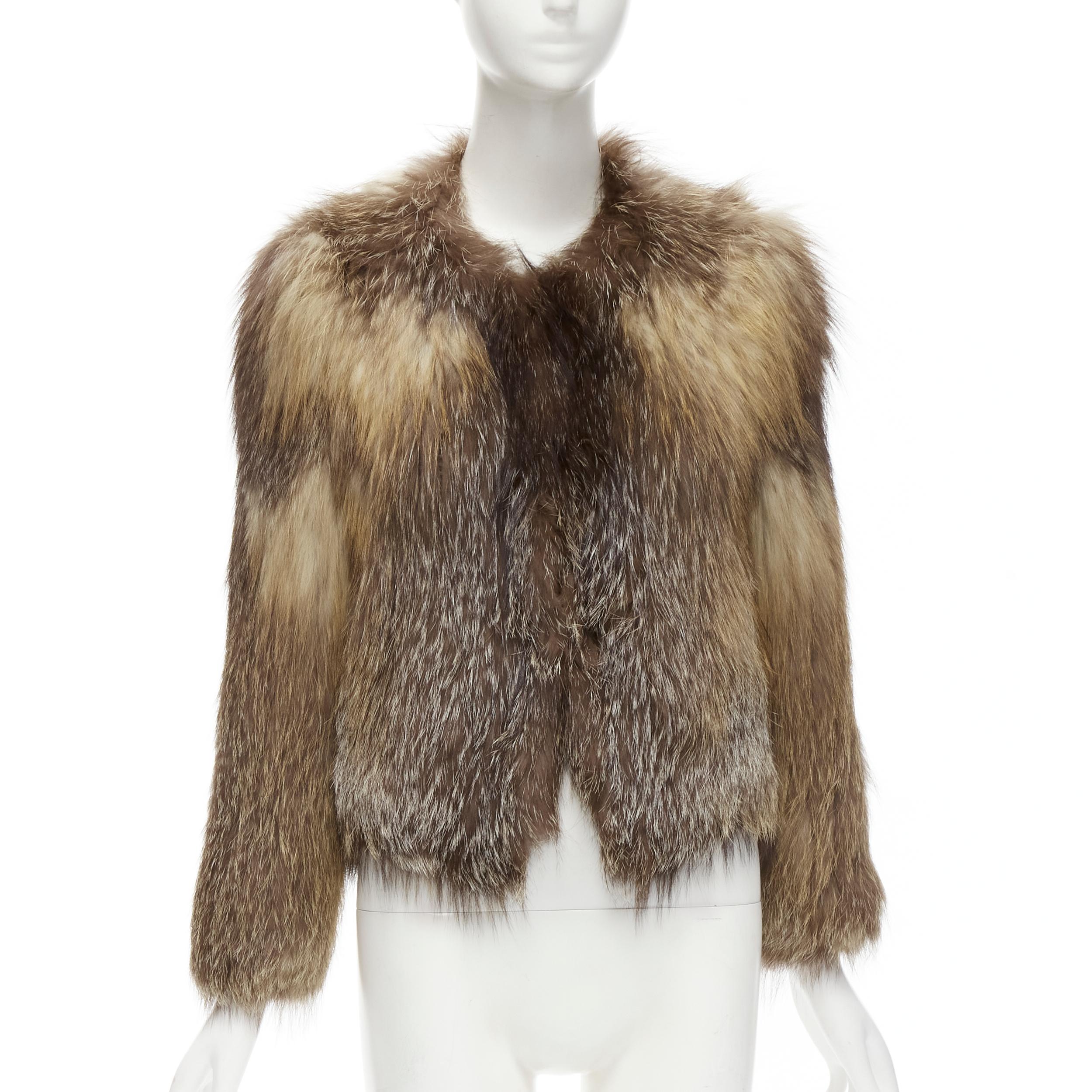 Women's ISABEL MARANT genuine fur brown round neck long sleeves winter jacket Sz 1 S