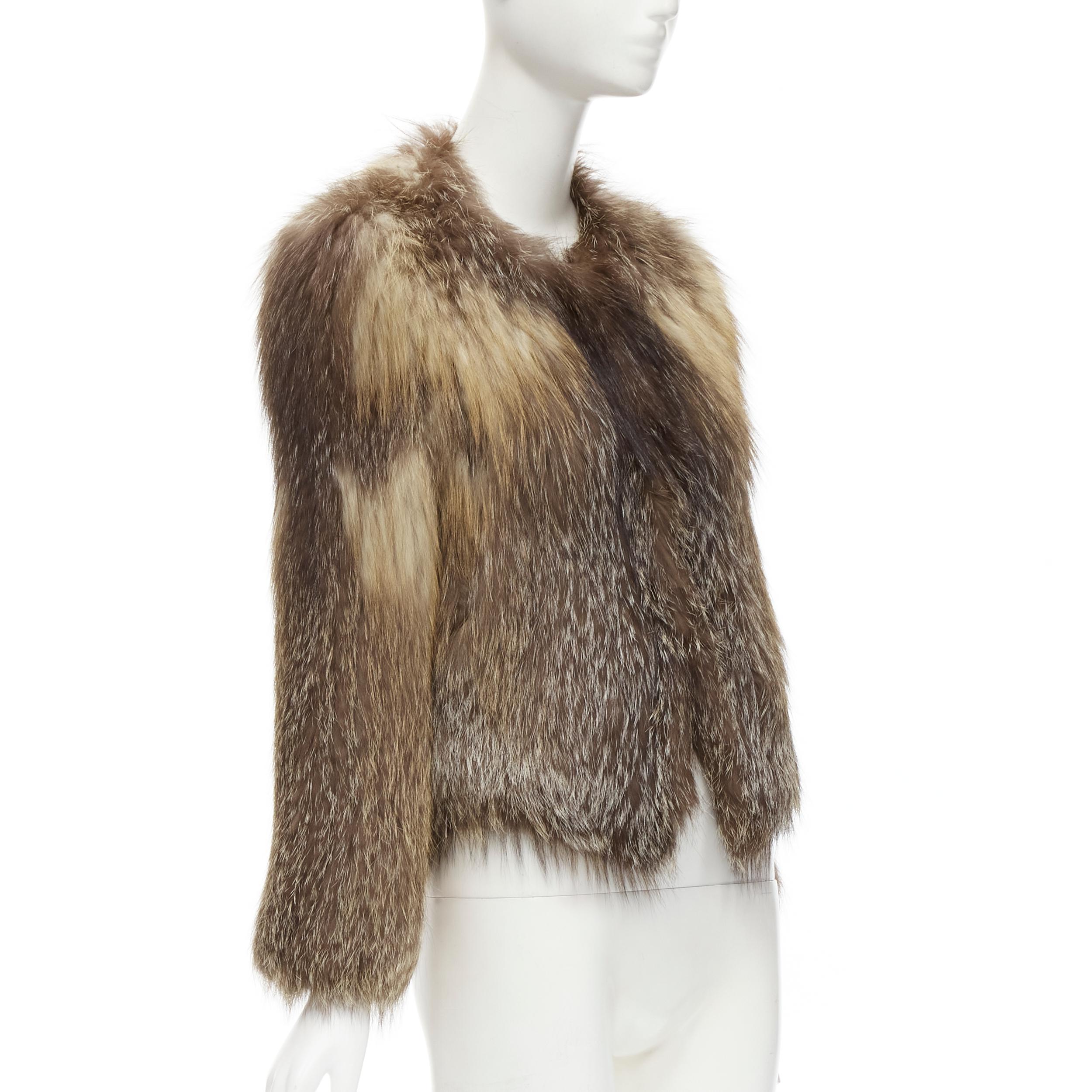 ISABEL MARANT genuine fur brown round neck long sleeves winter jacket Sz 1 S 1