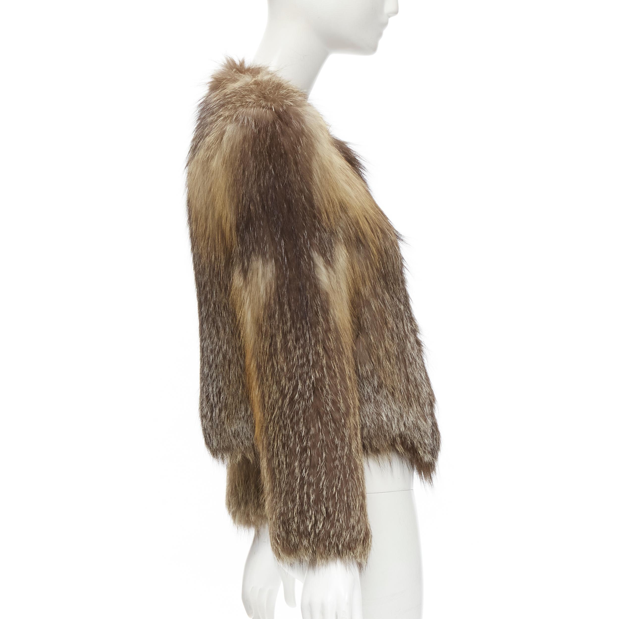 ISABEL MARANT genuine fur brown round neck long sleeves winter jacket Sz 1 S 2