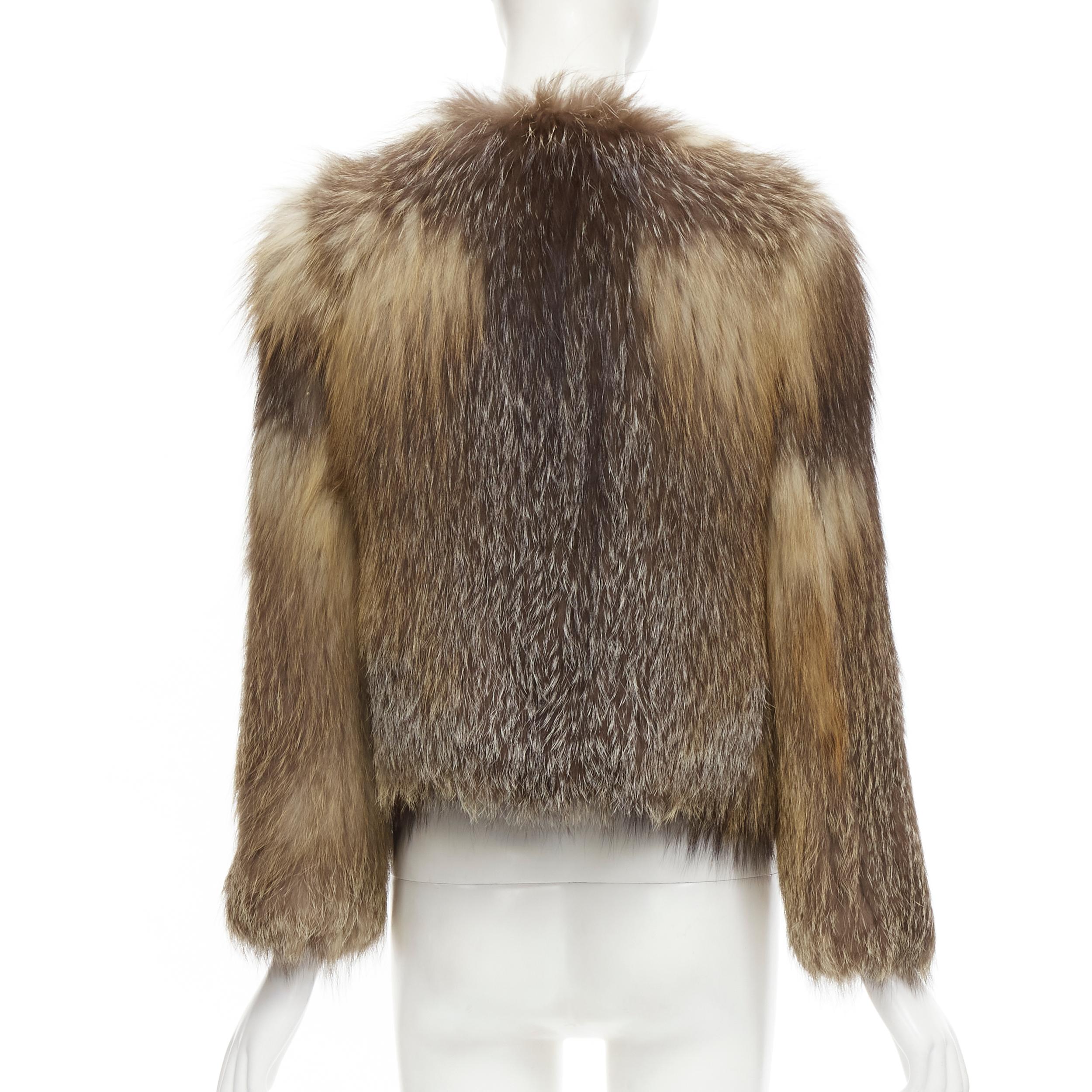 ISABEL MARANT genuine fur brown round neck long sleeves winter jacket Sz 1 S 3
