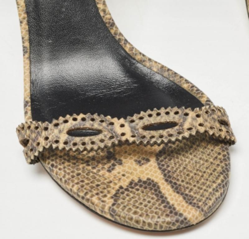Isabel Marant Green/Beige Snakeskin Embossed Leather Ankle Strap Sandals Size 39 (Sandales en cuir gaufré) Pour femmes en vente