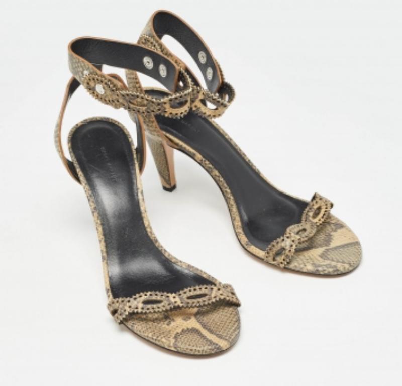 Isabel Marant Green/Beige Snakeskin Embossed Leather Ankle Strap Sandals Size 39 (Sandales en cuir gaufré) en vente 4