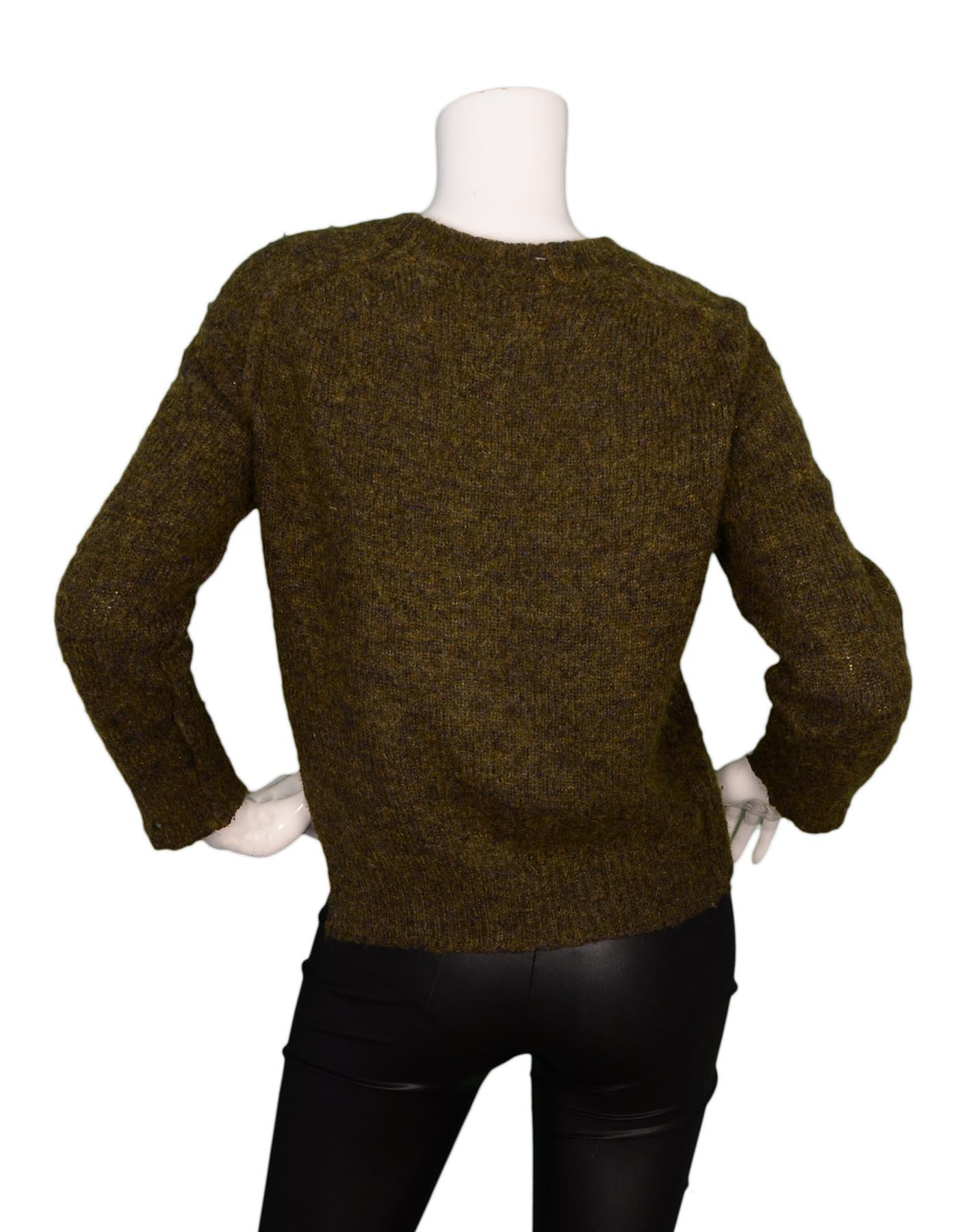 Brown Isabel Marant Green Knit Distressed Sweater W/ Side Slit Sz 38