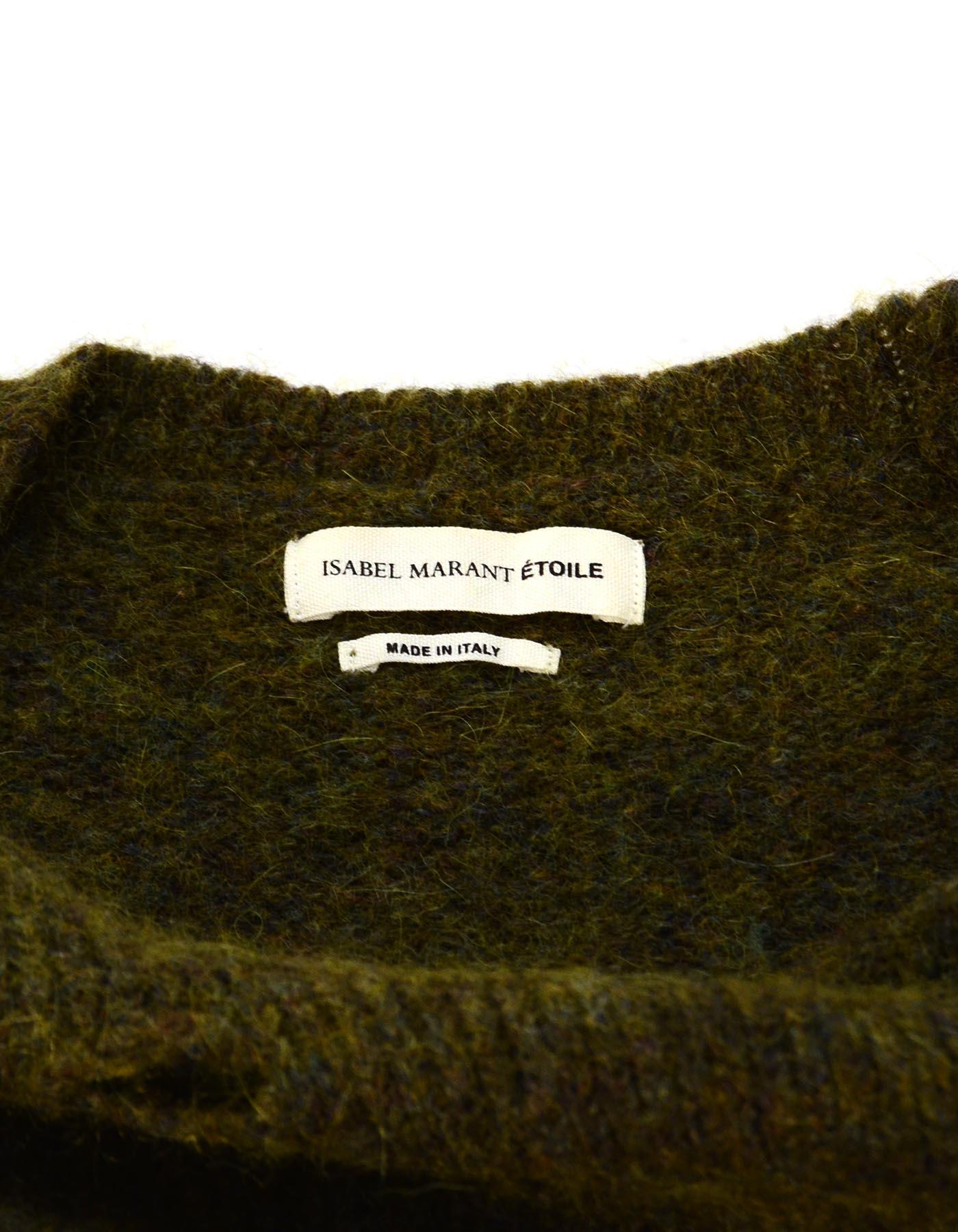 Isabel Marant Green Knit Distressed Sweater W/ Side Slit Sz 38 In Excellent Condition In New York, NY