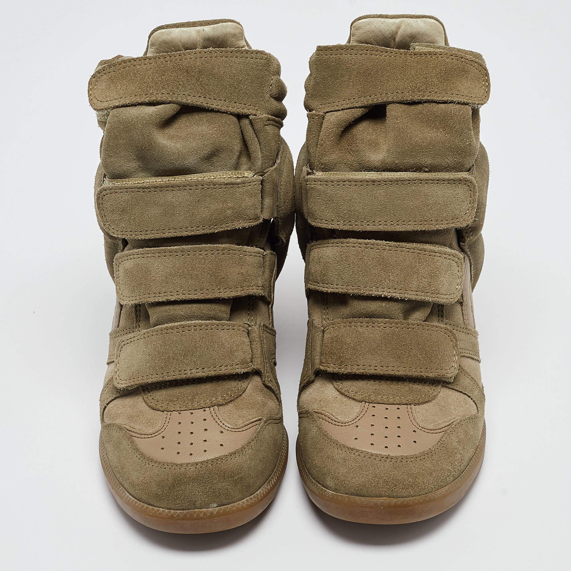 Isabel Marant Green Leather and Suede Bekett Sneakers Size 37 In Excellent Condition In Dubai, Al Qouz 2