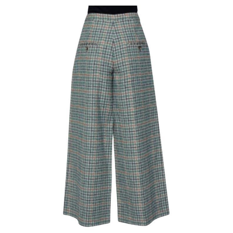 Grigio Pantaloni Teli a gamba larga in cotone a scacchi verde Principe di Galles Isabel Marant M. in vendita
