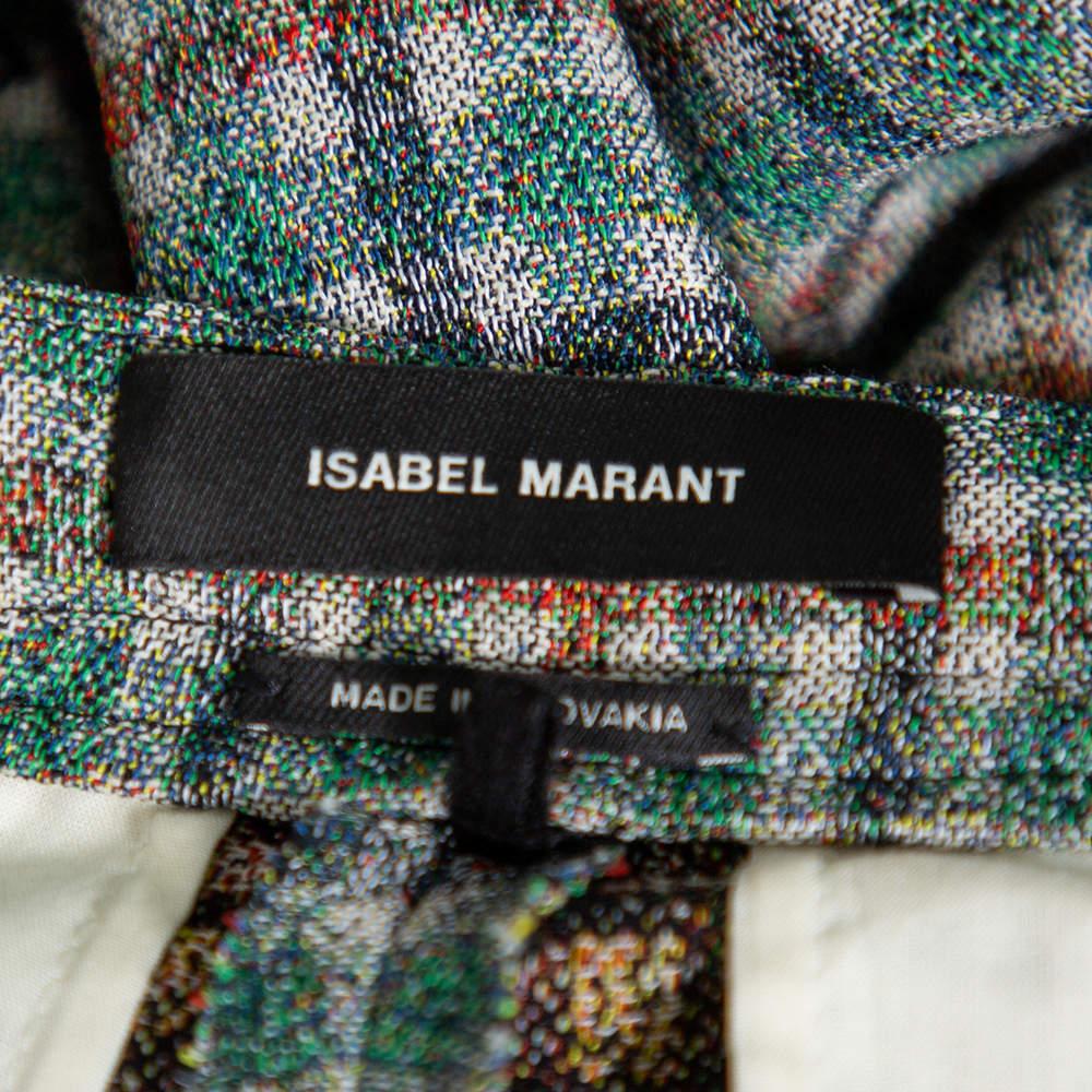 Isabel Marant Green Prince Of Wales Checkered Cotton Wide Leg Telis Trousers M In Good Condition For Sale In Dubai, Al Qouz 2
