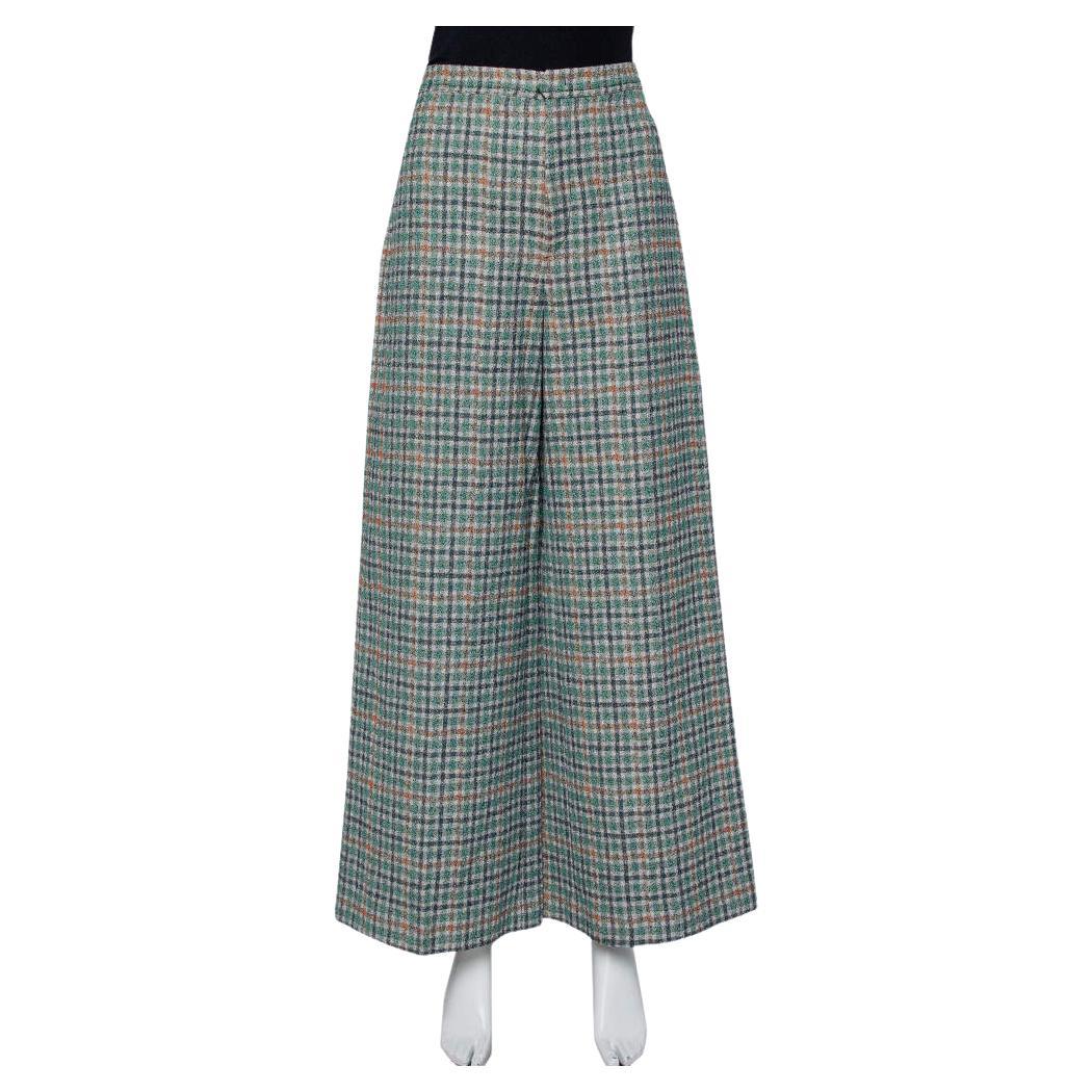 Isabel Marant Green Prince Of Wales Checkered Cotton Wide Leg Telis Trousers M For Sale
