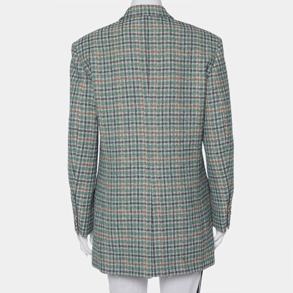 Gray Isabel Marant Green Prince Wales Checkered Cotton Double Breasted Telis Blazer M For Sale