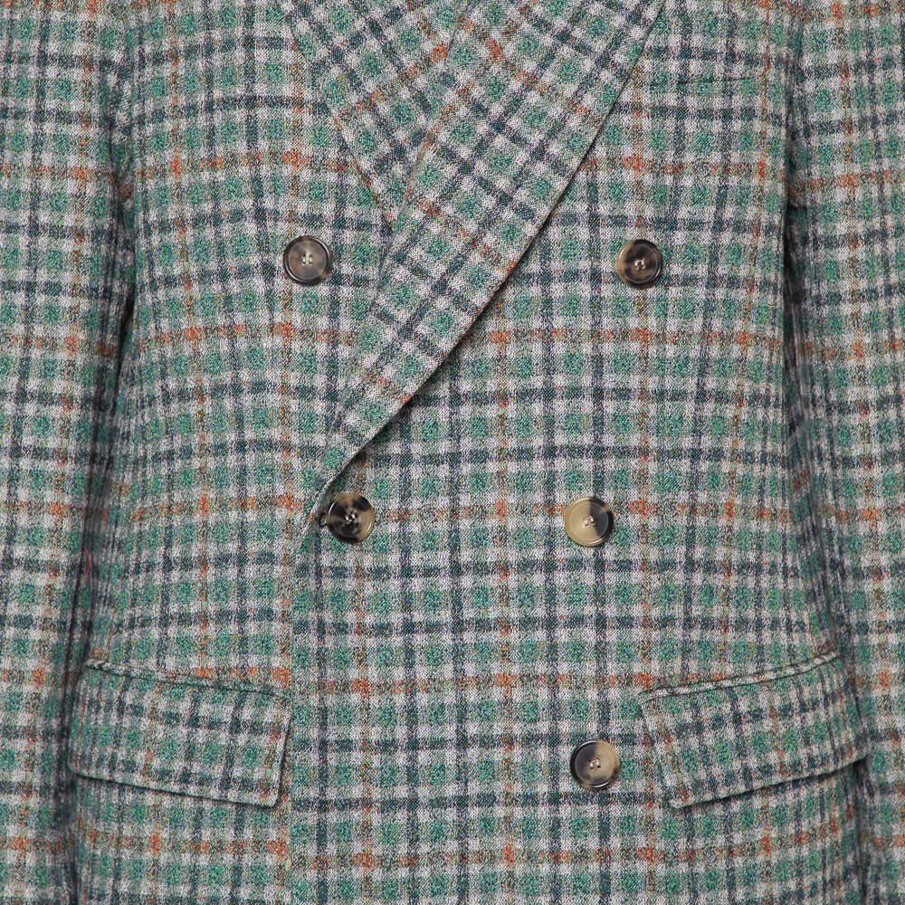 Isabel Marant Green Prince Wales Checkered Cotton Double Breasted Telis Blazer M In New Condition For Sale In Dubai, Al Qouz 2
