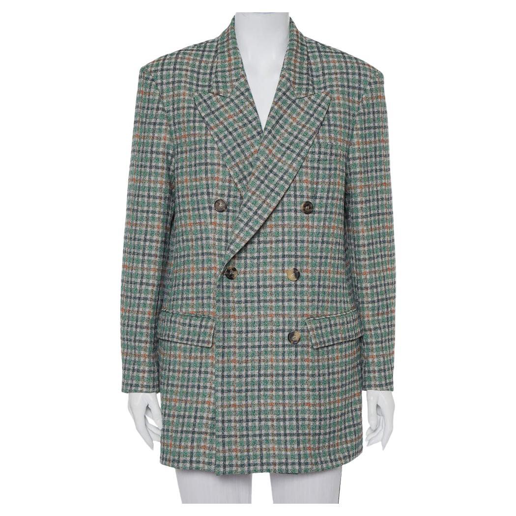 Isabel Marant Green Prince Wales Checkered Cotton Double Breasted Telis Blazer M For Sale