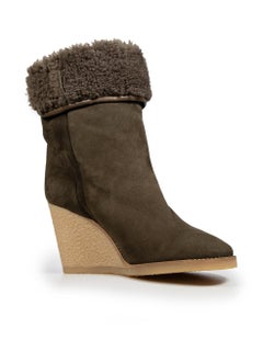 Isabel Marant Green Suede Wedge Heeled Boots Size EU 41