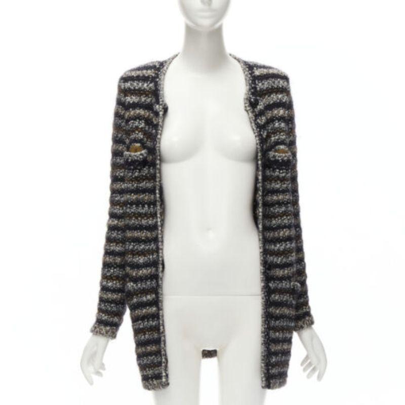 Gray ISABEL MARANT grey brown wool mohair striped boucle long cardigan FR38 M