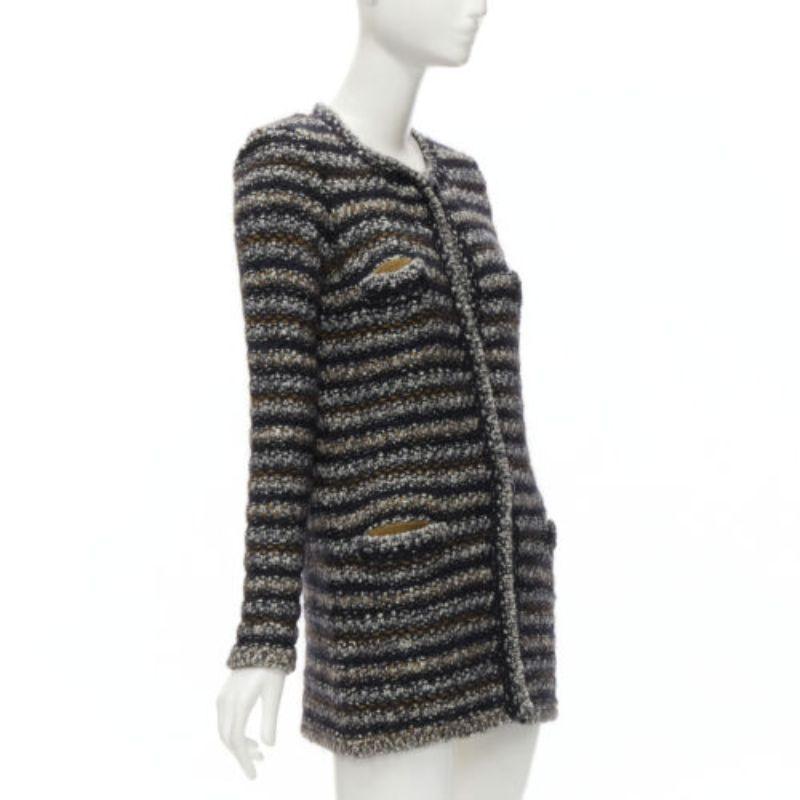 Women's ISABEL MARANT grey brown wool mohair striped boucle long cardigan FR38 M