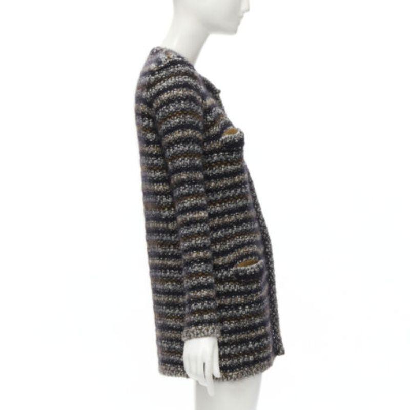 ISABEL MARANT grey brown wool mohair striped boucle long cardigan FR38 M 1