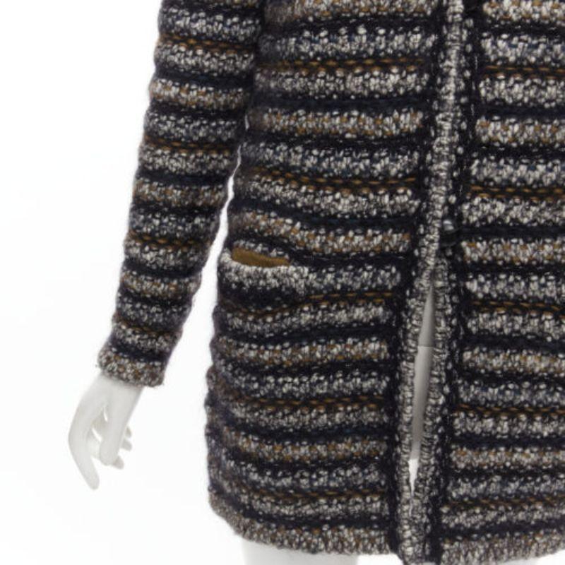 ISABEL MARANT grey brown wool mohair striped boucle long cardigan FR38 M 4