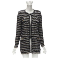 ISABEL MARANT grey brown wool mohair striped boucle long cardigan FR38 M