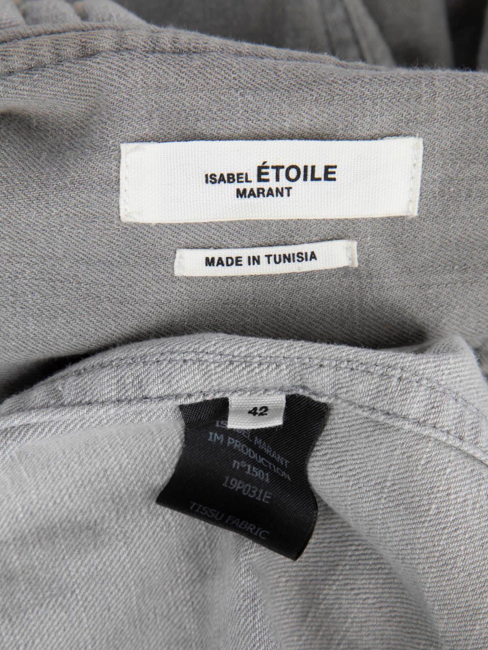 Isabel Marant Grey Ruffle Trim Denim Blouse Size XL For Sale 4