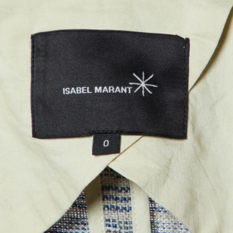 Gris Isabel Marant Top court en lin à rayures grises et manches papillon XS en vente