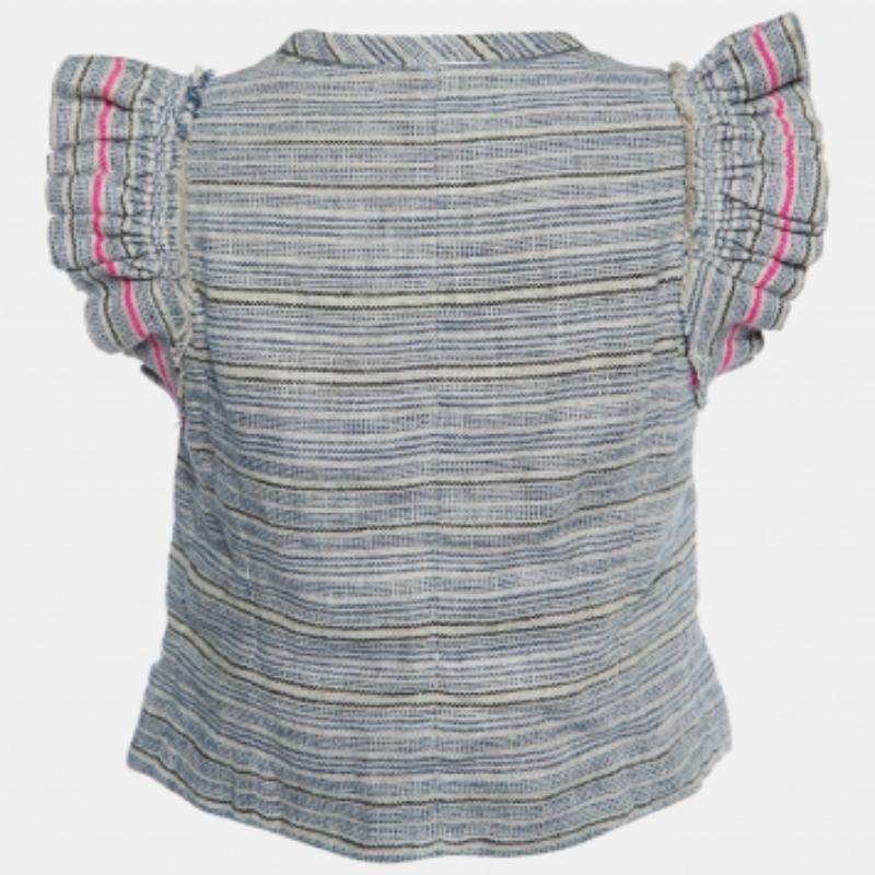 Isabel Marant Top court en lin à rayures grises et manches papillon XS Pour femmes en vente