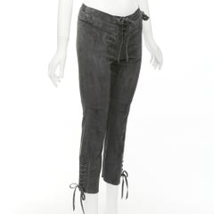 ISABEL MARANT grey suede leather side buckles lace up cropped pants