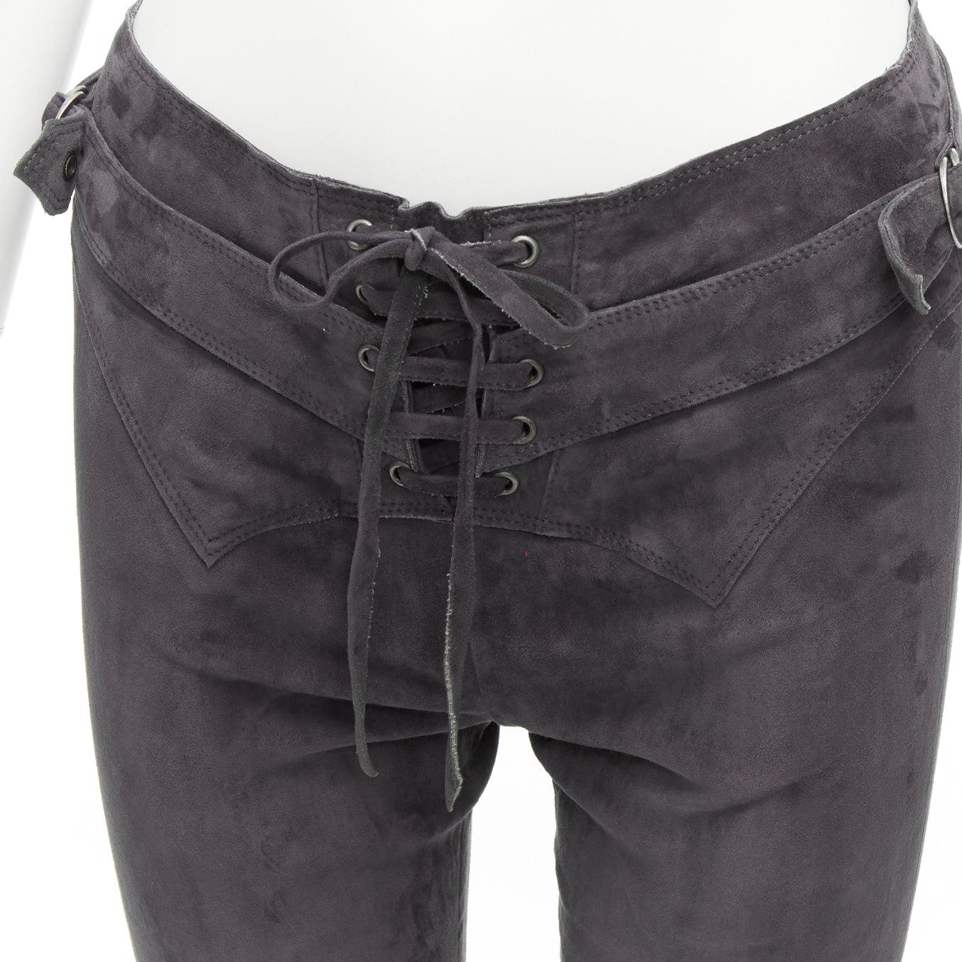 Noir ISABEL MARANT Pantalon court en daim gris à boucles latérales et à lacets en vente