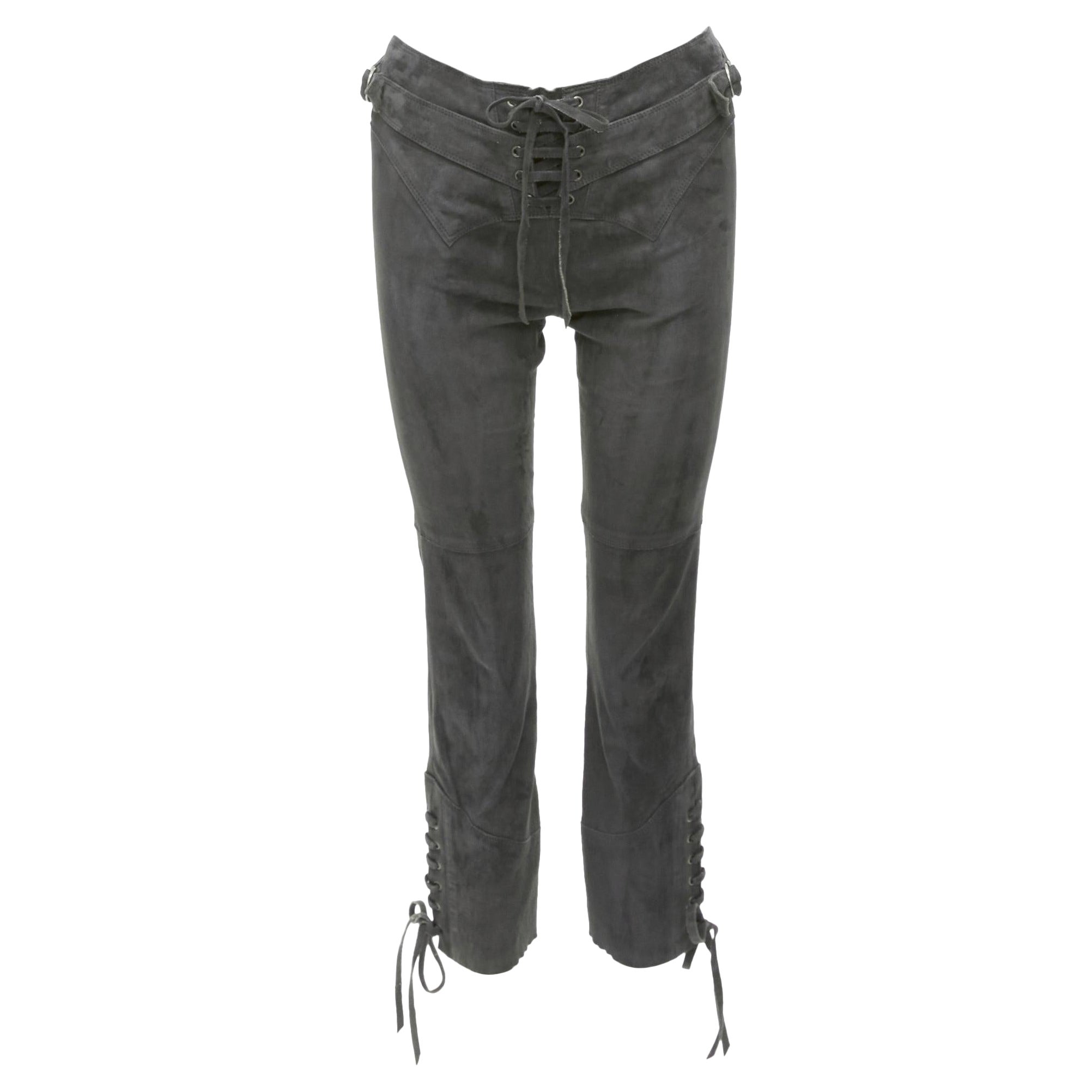 ISABEL MARANT Graue Hose aus Wildleder mit Seitenschnallen und Schnürung und Schnürung aus Schnürung
