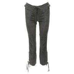ISABEL MARANT grey suede leather side buckles lace up cropped pants