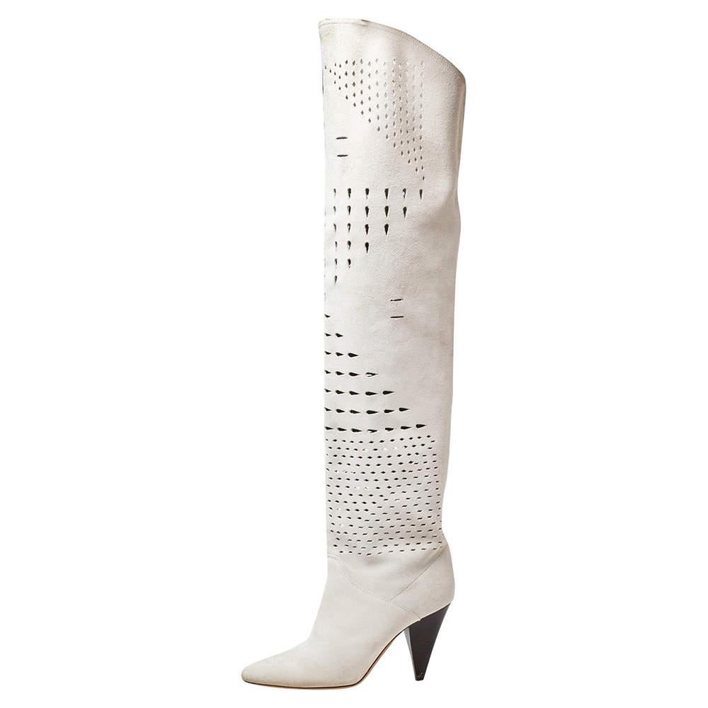 Isabel Marant Grey Suede Robby Over Knee Boots Size 37 In Good Condition In Dubai, Al Qouz 2
