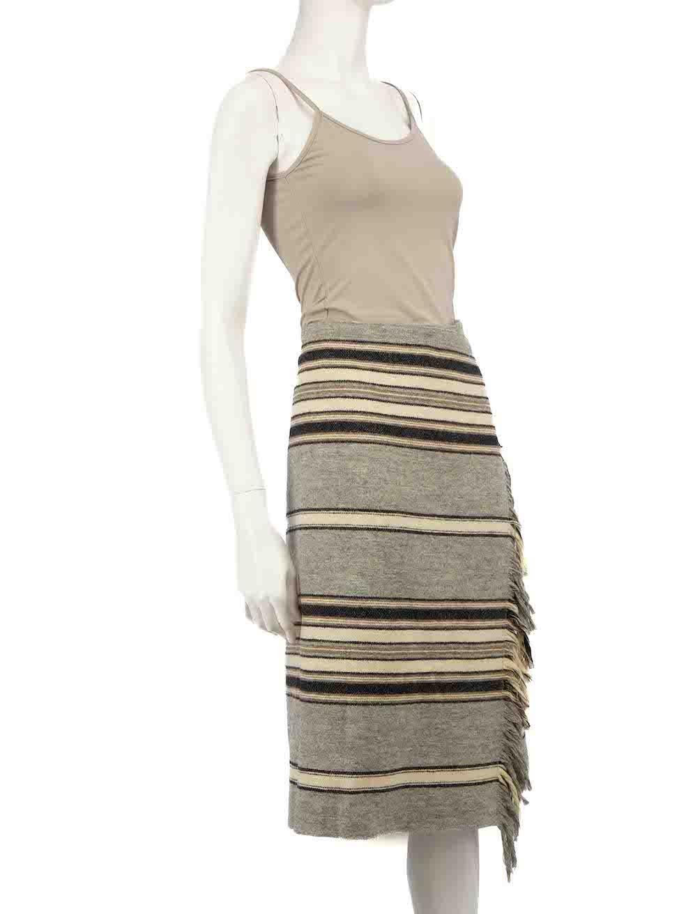 CONDITION is Never worn, with tags. No visible wear to skirt is evident on this new Isabel Marant designer resale item.
 
 
 
 Details
 
 
 Grey
 
 Wool
 
 Wrap skirt
 
 Knee length
 
 Striped pattern
 
 Tassel trimming
 
 Front snap buttons