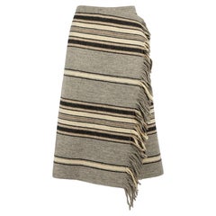 Isabel Marant Grey Wool Striped Tassel Wrap Skirt Size L