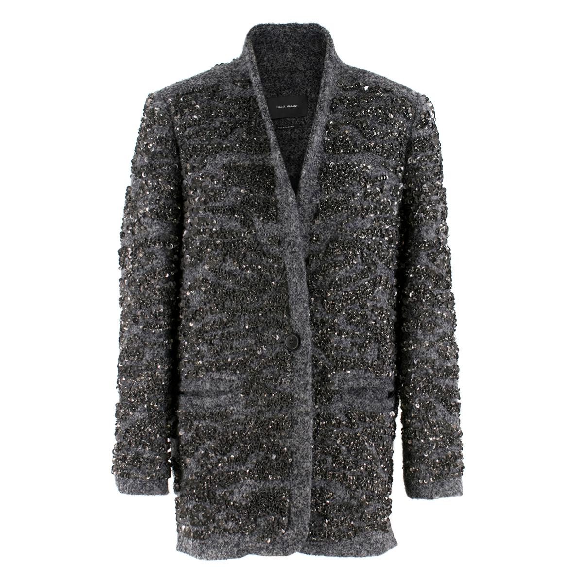 Isabel Marant Gunmetal Sequin Wool Blend Jacket Size FR 36