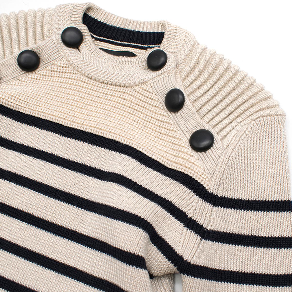 Beige Isabel Marant Hatfield Striped Merino Wool Knit Sweater US 0-2