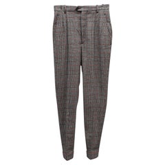 Isabel Marant High Rise Checked Pants in Beige Polyester
