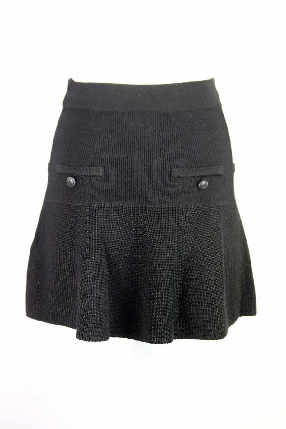 Black Isabel Marant Huxley Knitted Wool Blend Skirt FR 36 UK 8 