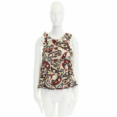 ISABEL MARANT Ikat cream ethnic print silk ruffle cut-out top FR34 XS US2 UK6