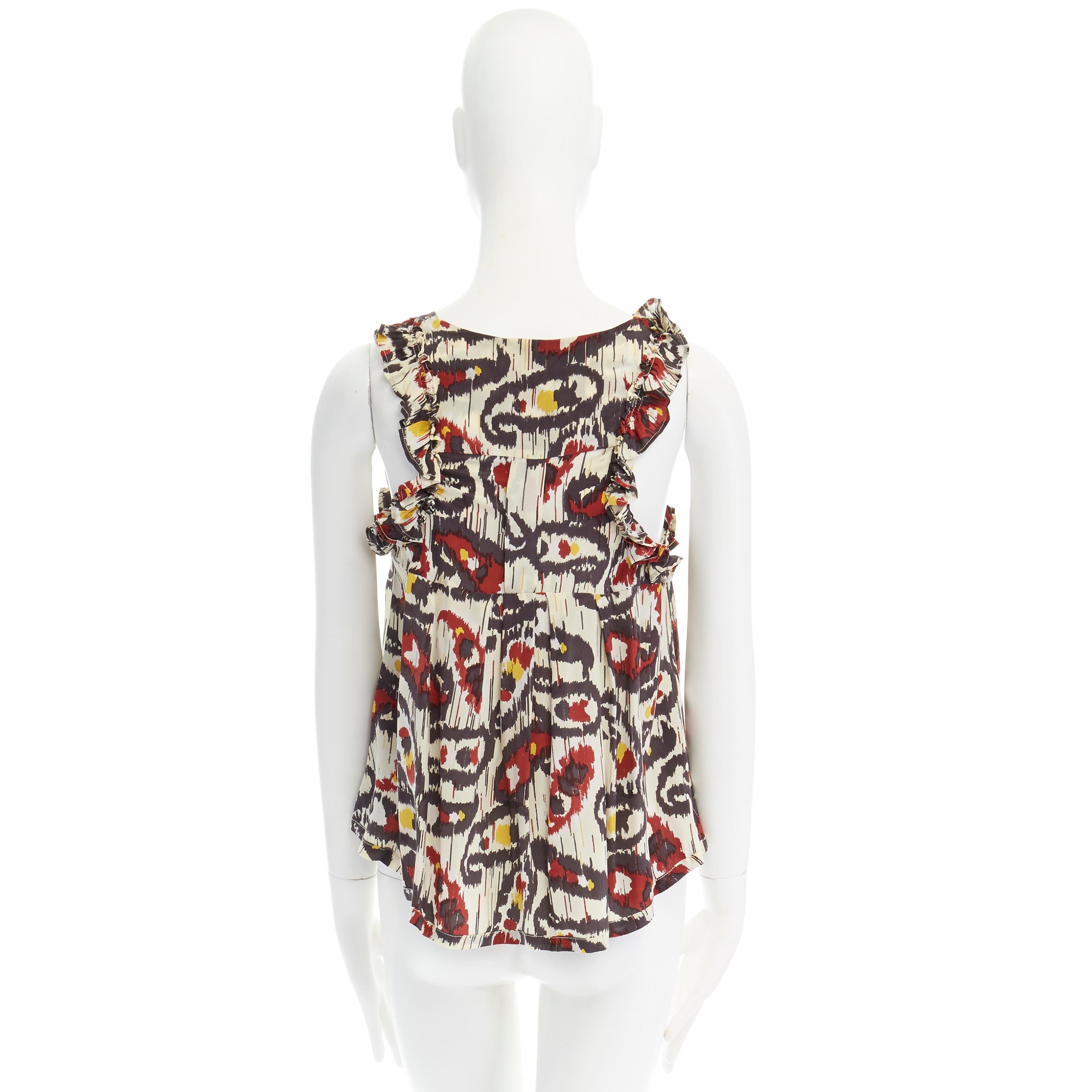 Women's ISABEL MARANT Ikat cream ethnic print silk ruffle cut-out top FR34 XS US2 UK6 For Sale