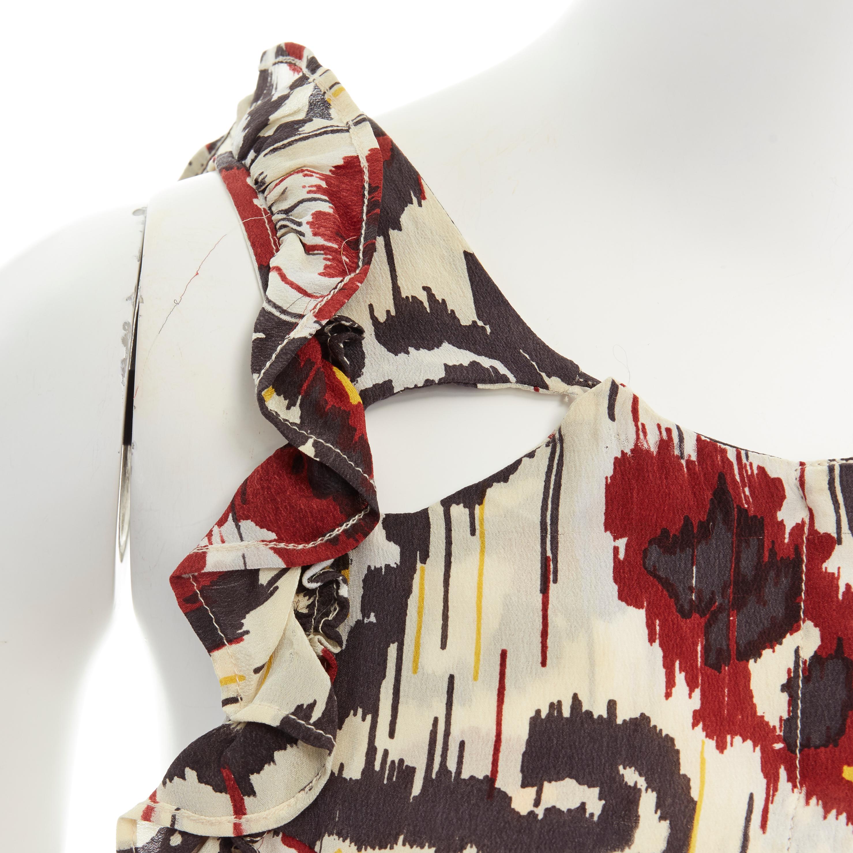 ISABEL MARANT Ikat cream ethnic print silk ruffle cut-out top FR34 XS US2 UK6 For Sale 2