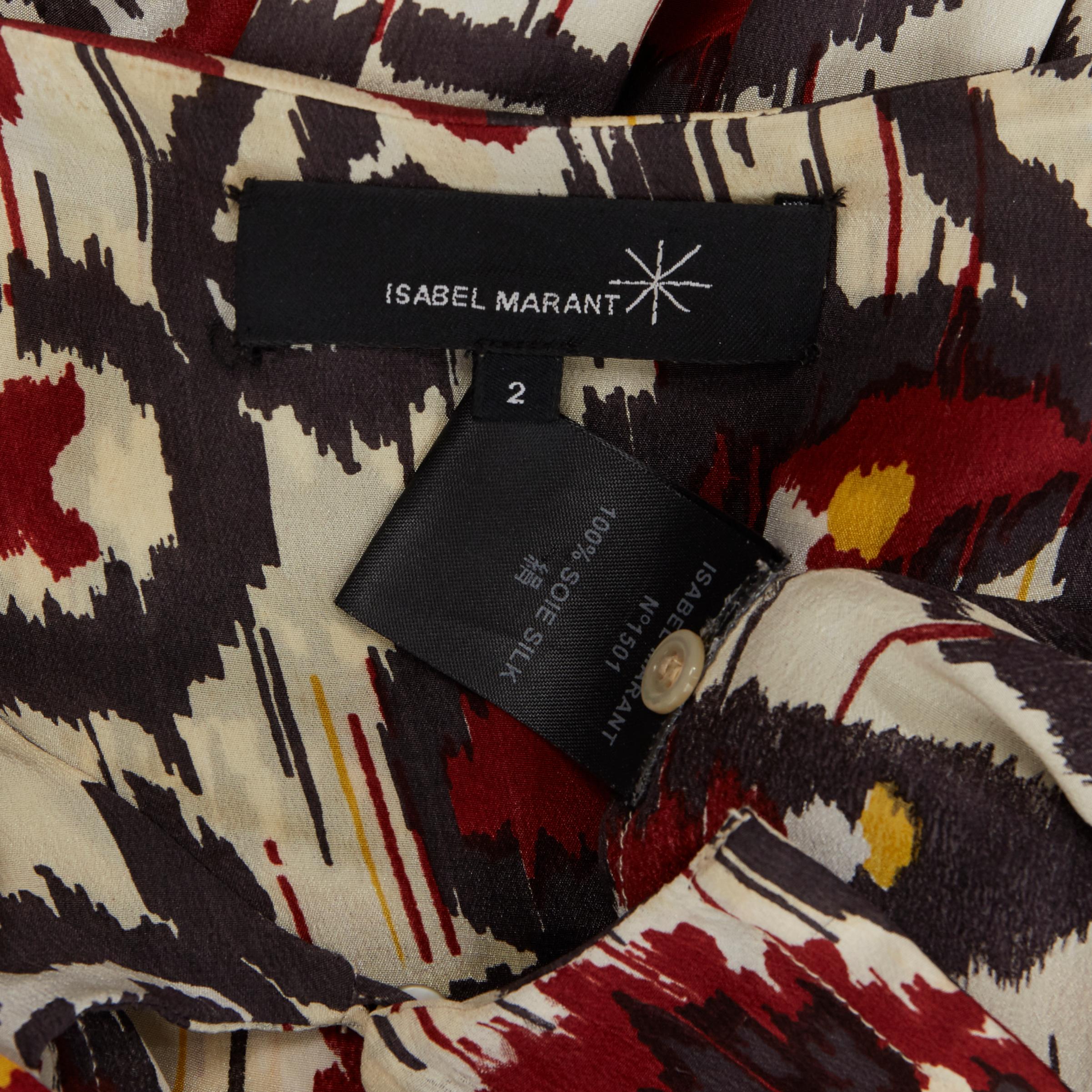 ISABEL MARANT Ikat cream ethnic print silk ruffle cut-out top FR34 XS US2 UK6 For Sale 5