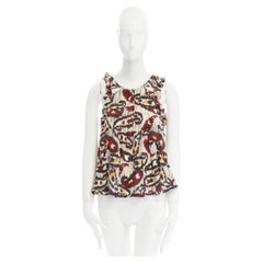 ISABEL MARANT Ikat cream ethnic print silk ruffle cut-out top FR34 XS US2 UK6