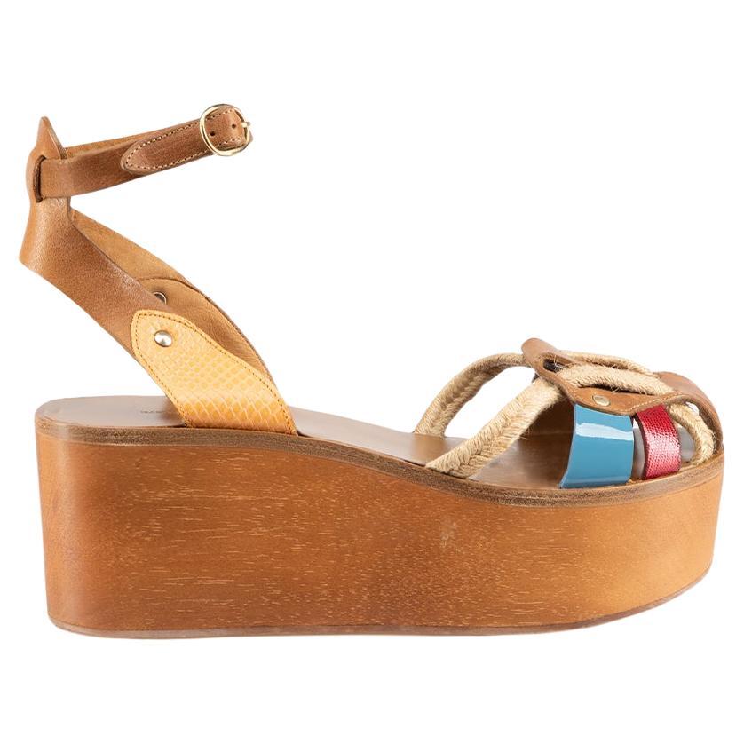 Isabel Marant Isabel Marant √âtoile Brown Leather Wood Platform Sandals Size IT For Sale