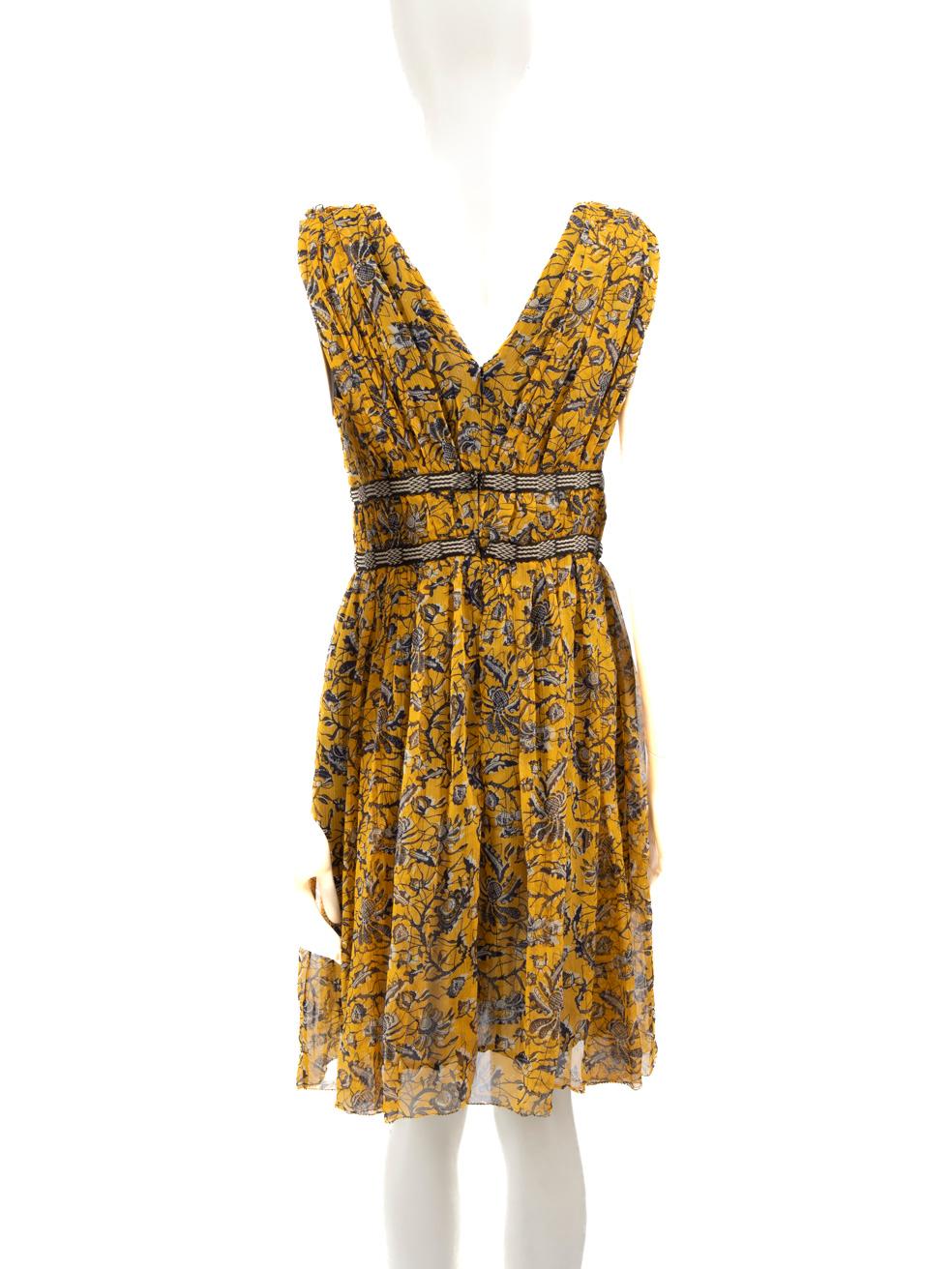 Isabel Marant Isabel Marant √âtoile Yellow Silk Floral V Neck Dress Size L In Good Condition In London, GB