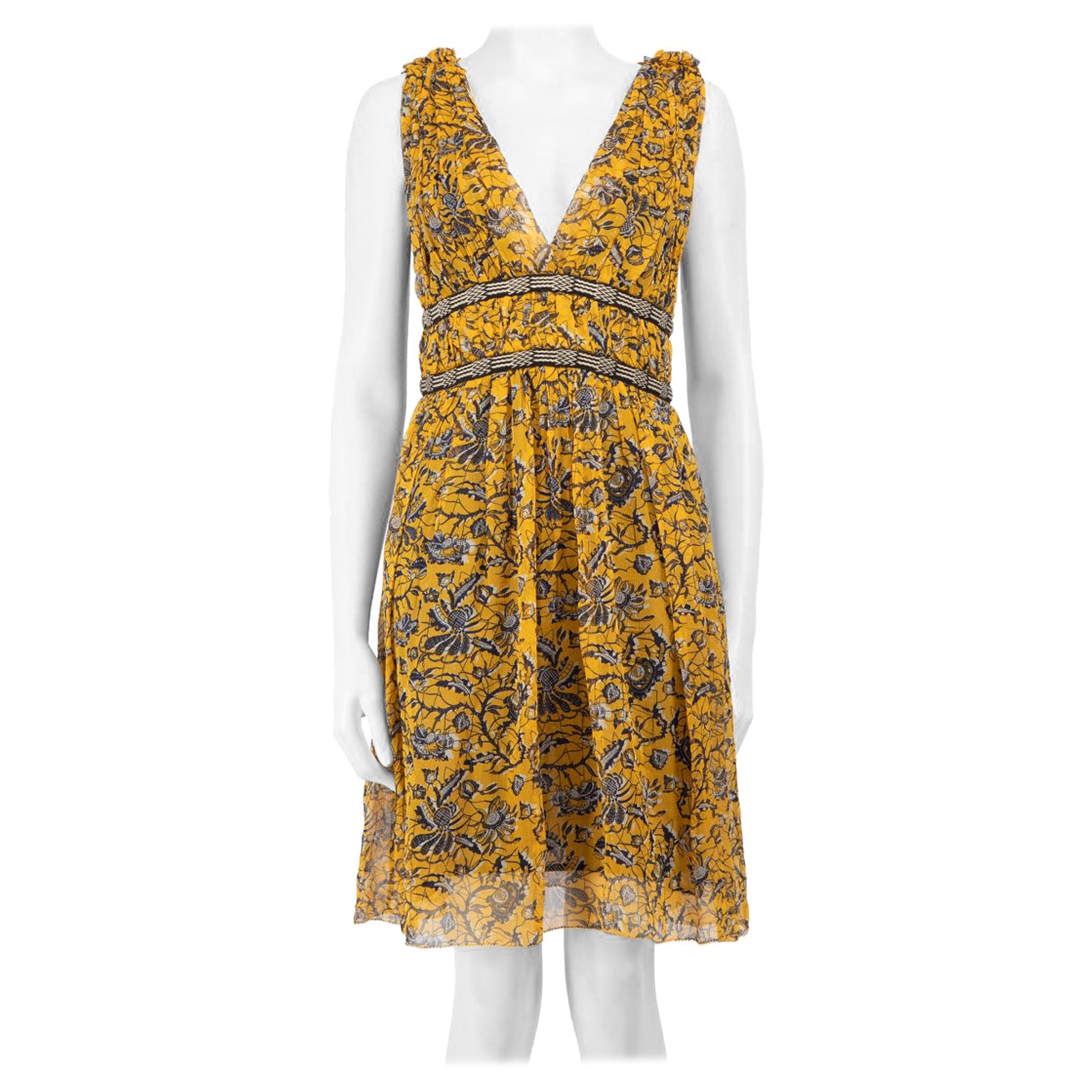 Isabel Marant Isabel Marant √âtoile Yellow Silk Floral V Neck Dress Size L