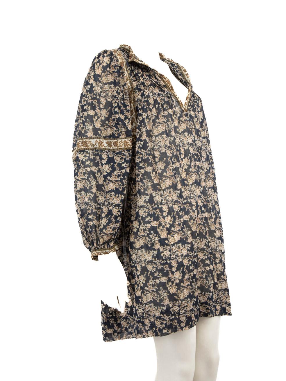 CONDITION is Very good. Hardly any visible wear to dress is evident on this used Isabel Marant √âtolie designer resale item.
 
 Details
 Multicolour
 Cotton
 Dress
 Floral pattern
 Long sleeves
 V-neck
 Mini length
 
 
 Made in India
 
 Composition
