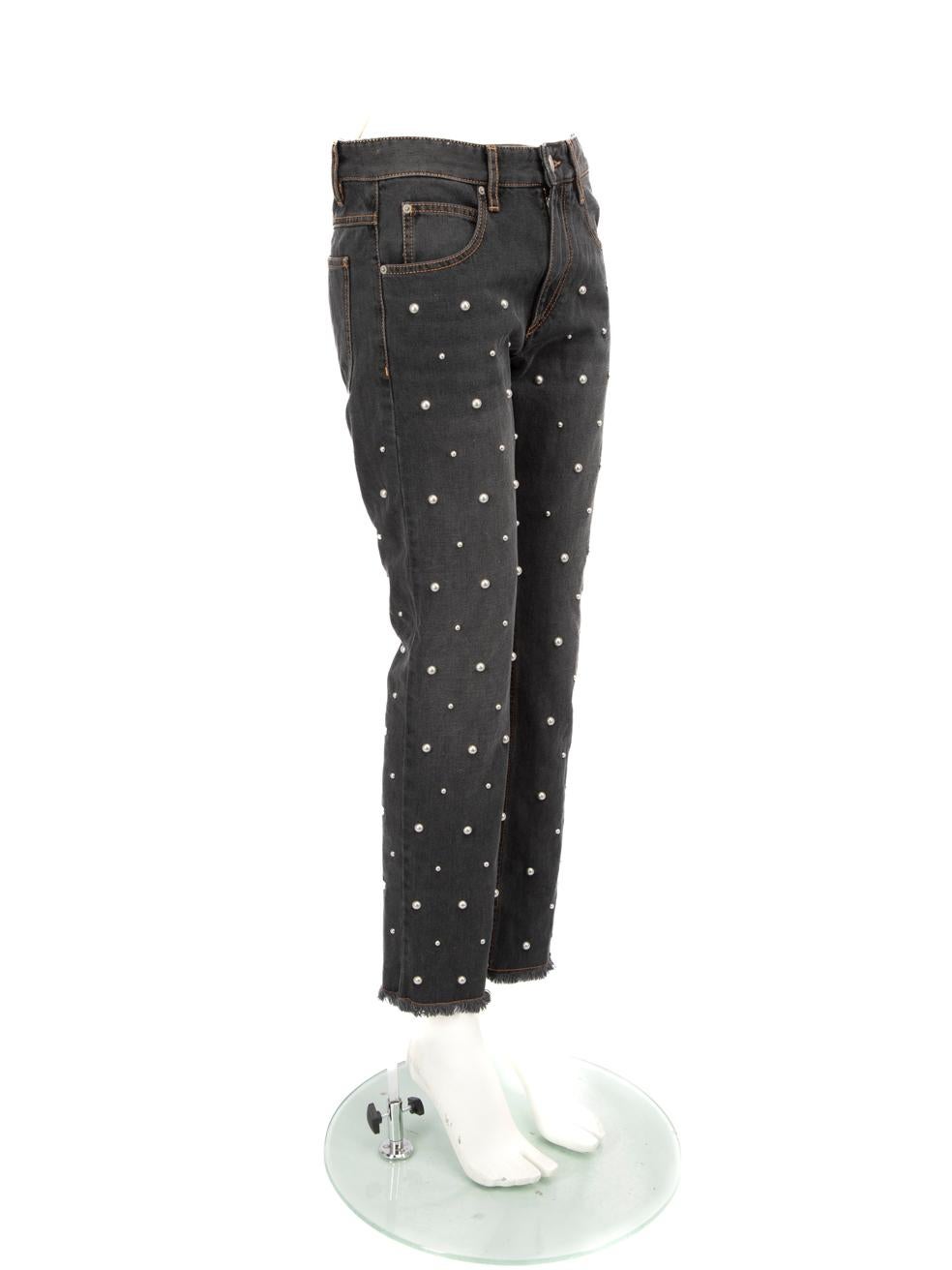CONDITION is Very good. Hardly any visible wear to the jeans is evident on this used Isabel Marant Etoile designer resale item.
 
 Details
 
 
 Black
 
 Cotton
 
 Jeans
 
 Straight leg
 
 Faux pearl embellished
 
 Belt loops
 
 2x Front pockets
 
